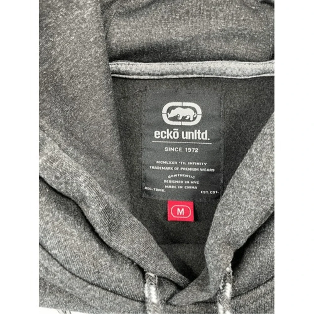 Ecko Unlimited Pullover Hoodie Sweatshirt Mens M Gray Y2K Streetwear Hip Hop - Picture 5 of 9